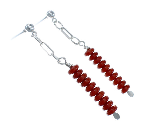 Genuine Sterling Silver Coral Bead Post Dangle Earrings JX128492